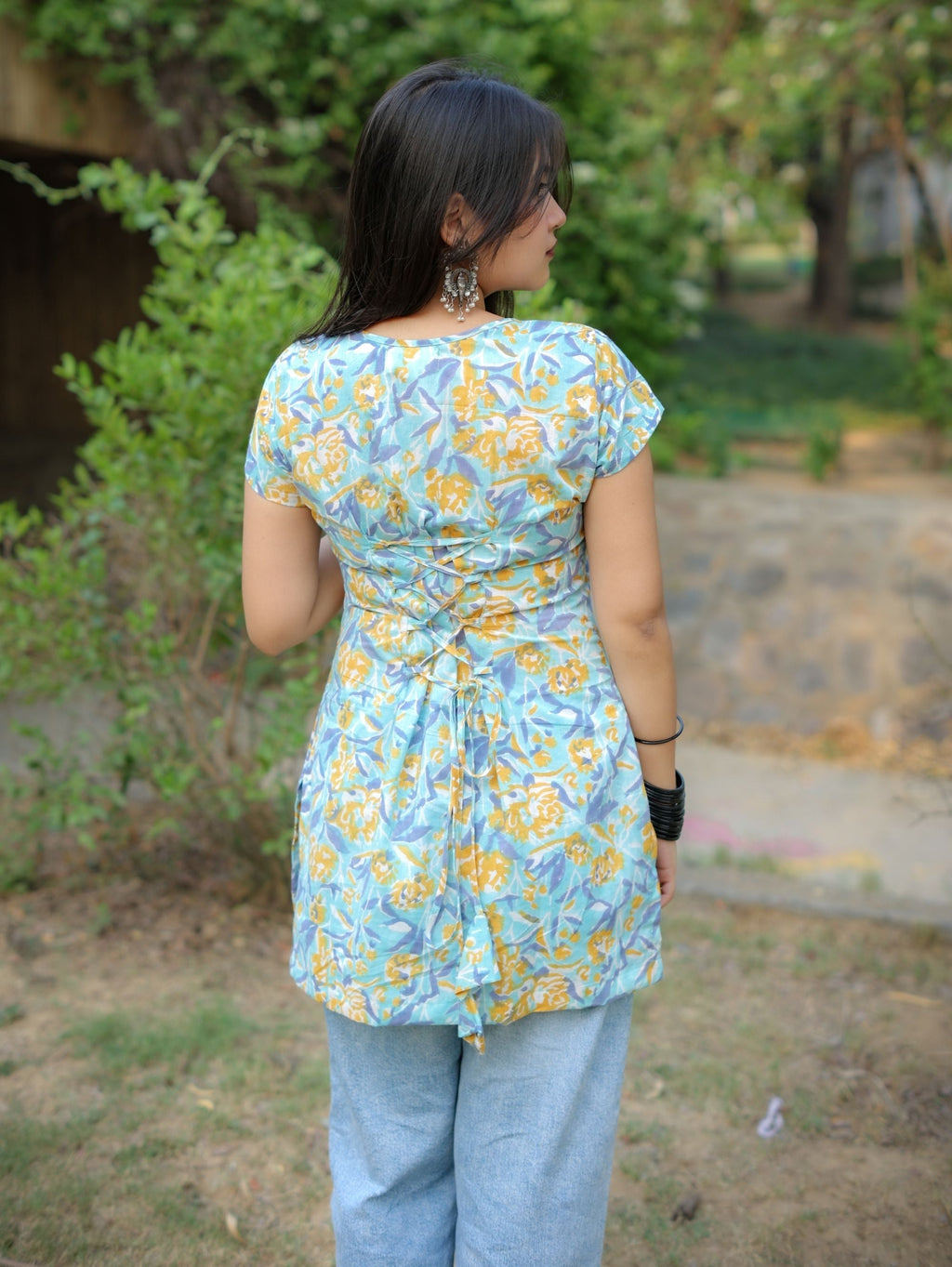 Cloud Flower Pastel Handblock Short Kurti for Women