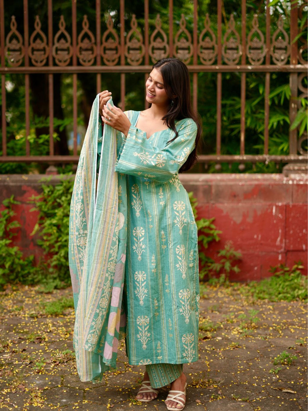 Avni Seafoam Floral Cotton Kurta Set