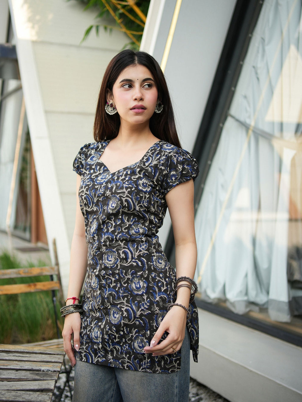 Riddhi Black Cotton Short Kurti
