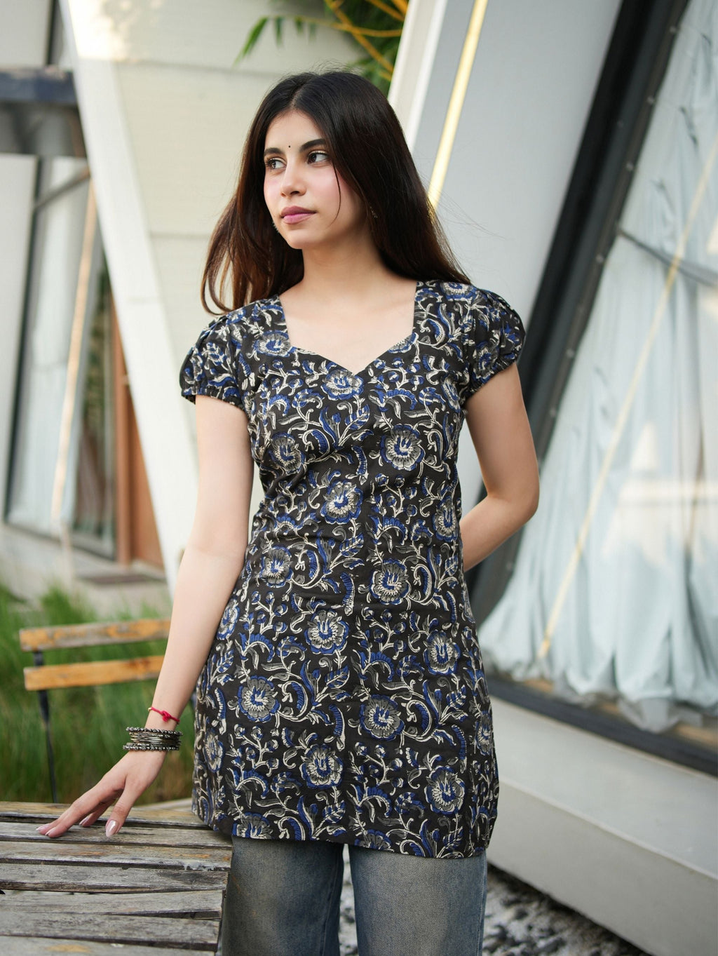 Riddhi Black Cotton Short Kurti