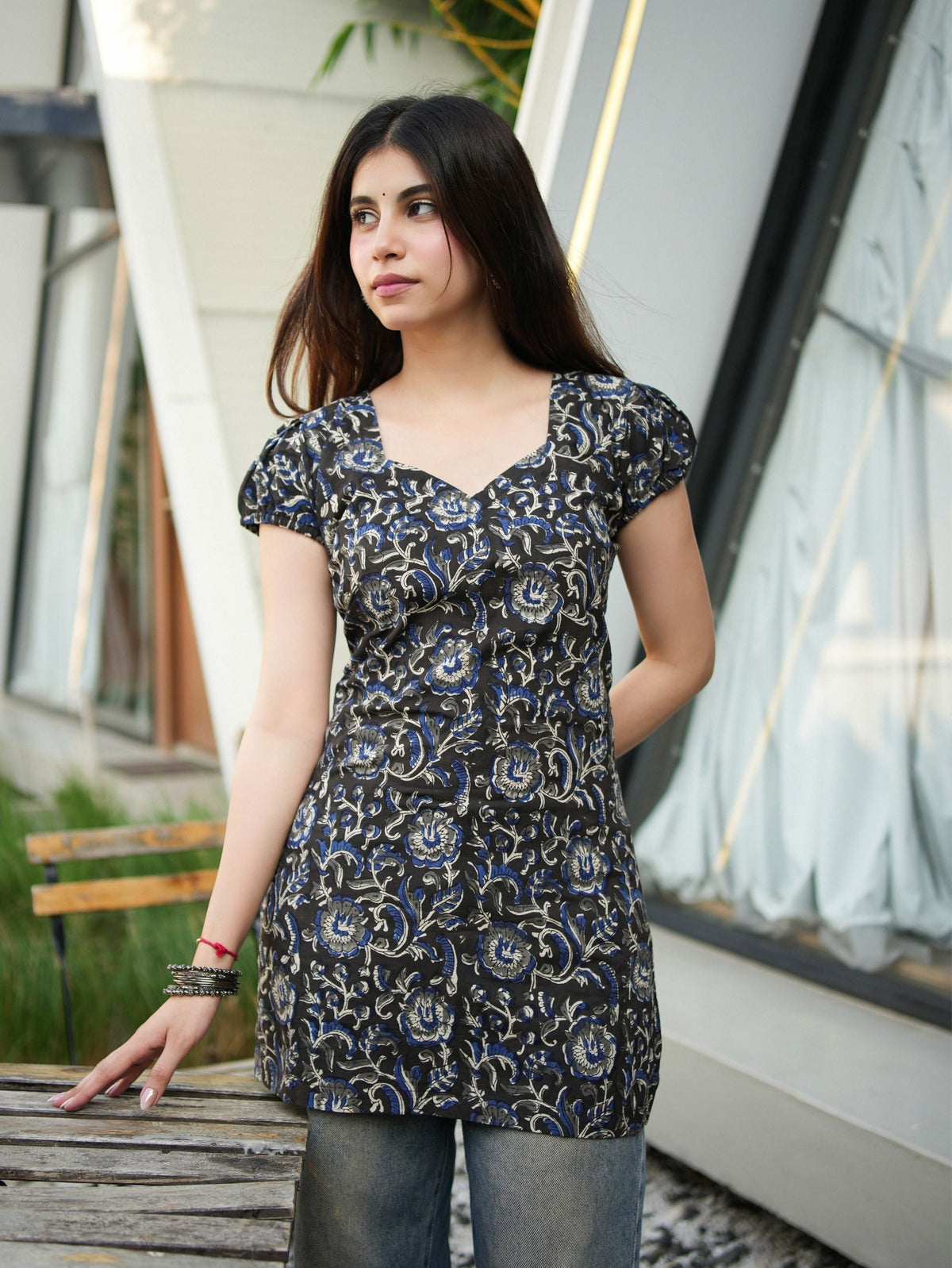 Riddhi Black Cotton Short Kurti