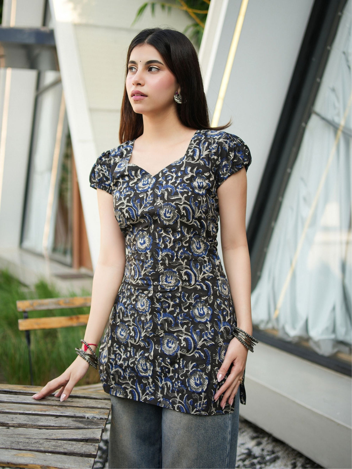Riddhi Black Cotton Short Kurti