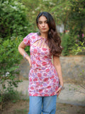 Misty Pink Handblock Short Kurti for Women