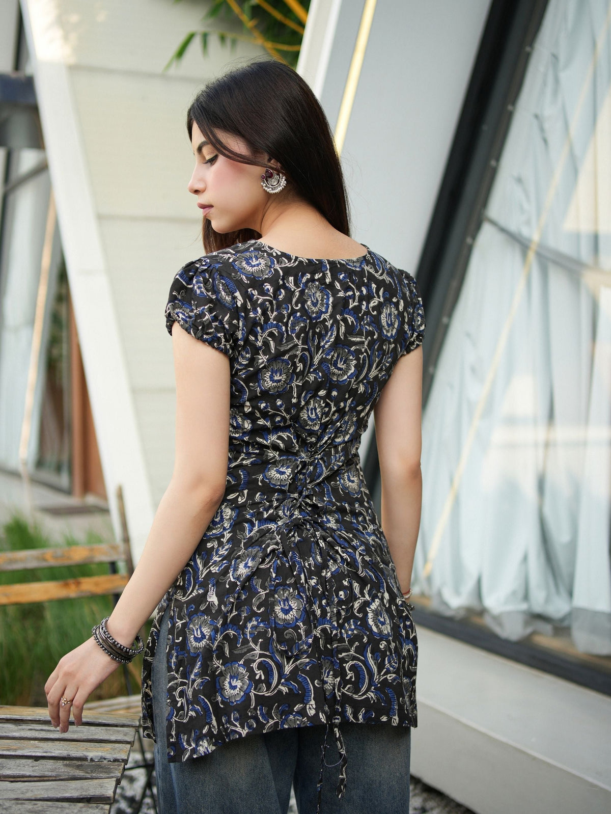 Riddhi Black Cotton Short Kurti