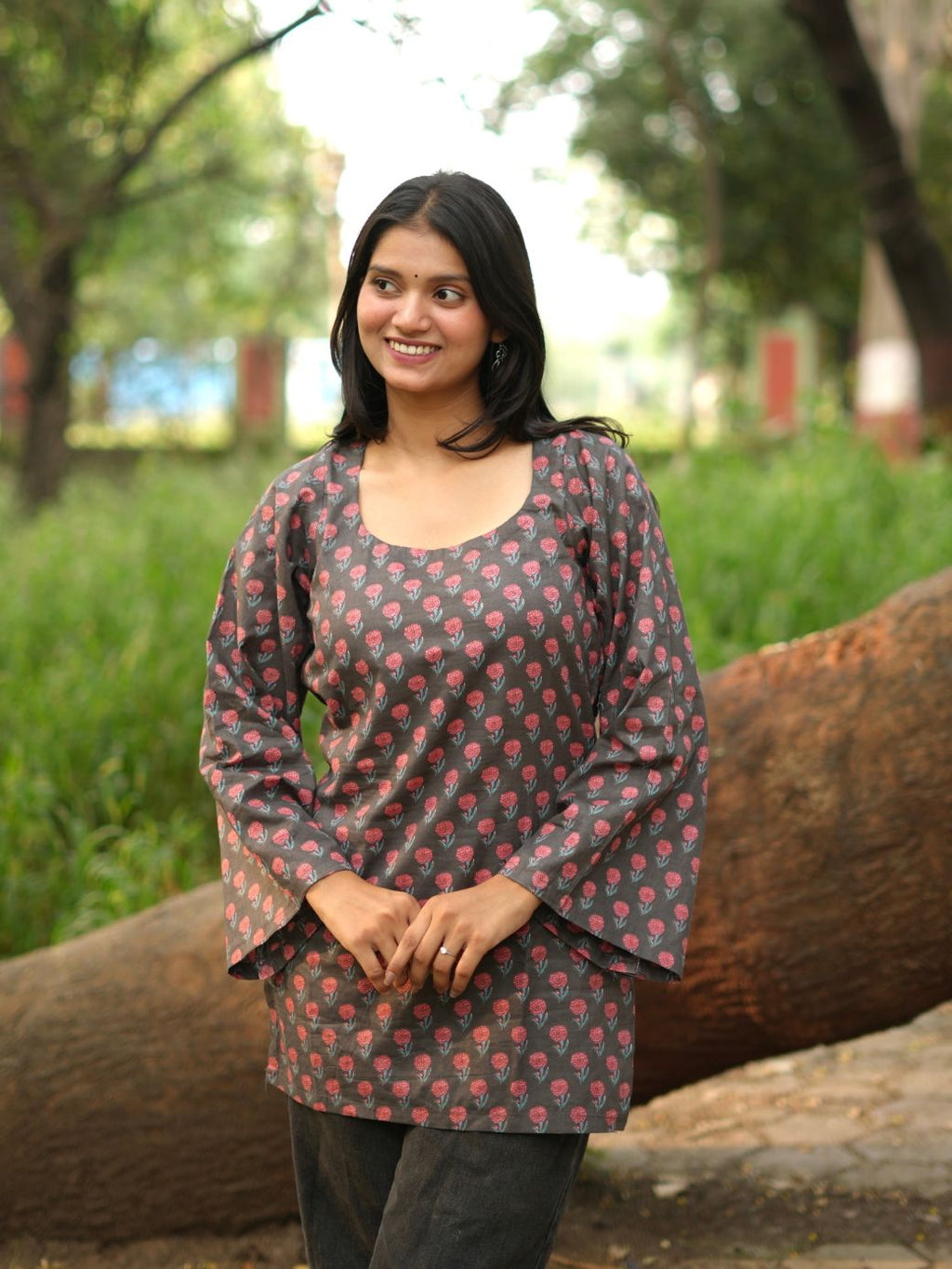 Flared Sleeve Printed Tunic