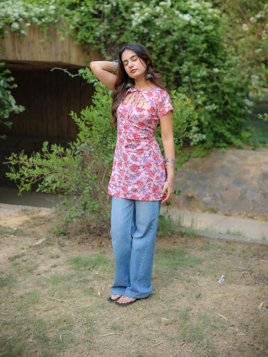 Misty Pink Handblock Short Kurti for Women
