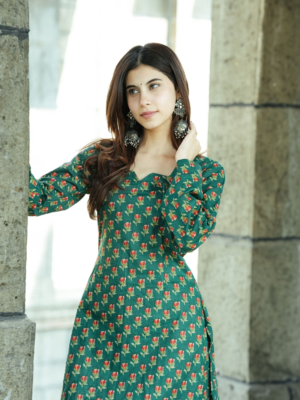 Samira Green Printed Cotton Kurta Pant Set