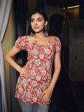 Sejal Short Kurti for Women - Rust Red Cotton Handblock Print