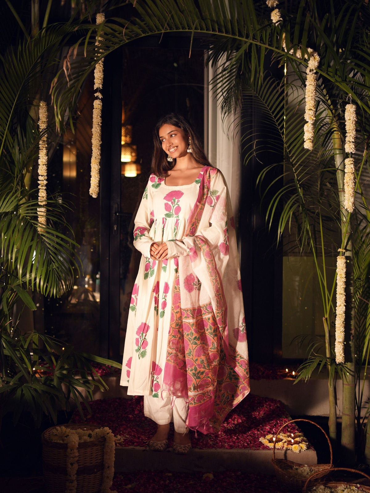 Indira Three Piece Handblock Anarkali Set