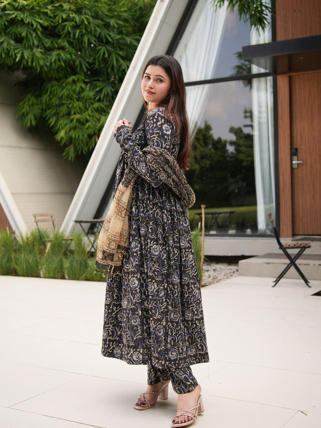Manjari Black Three Piece Alia Cut Anarkali Set