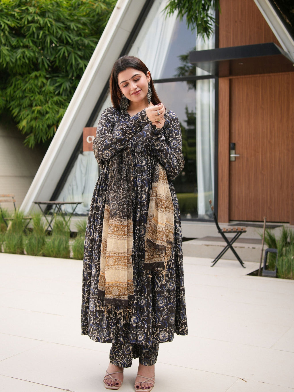 Manjari Black Three Piece Alia Cut Anarkali Set