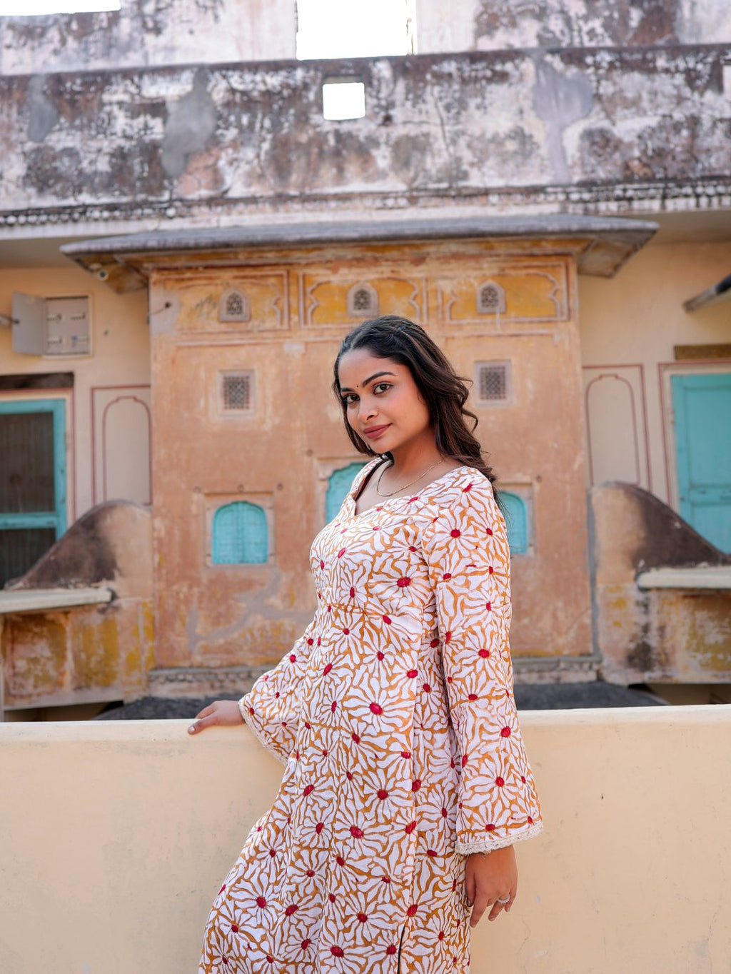 Nayla Winter Gojh Kameez in White and Yellow