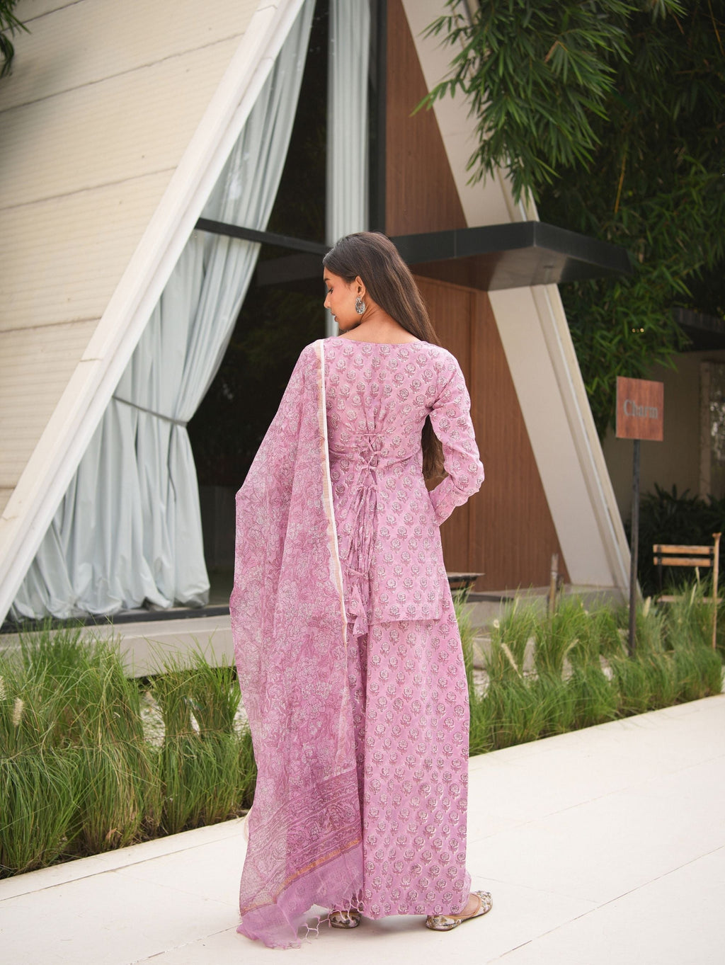 Jhilmil Pink Three Piece Flared Set