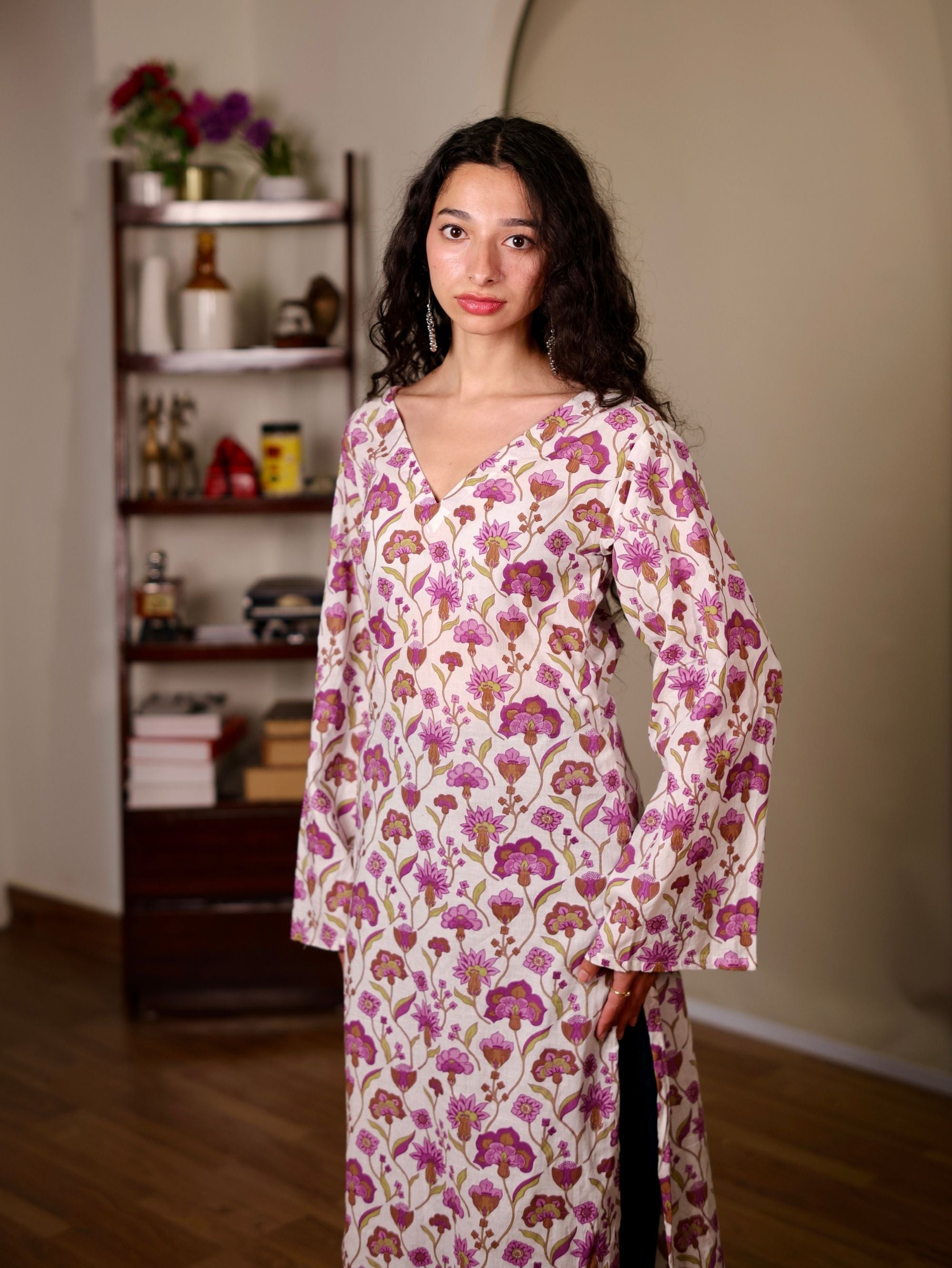 Pankhuri Floral Pakistani Long Cotton Kurta