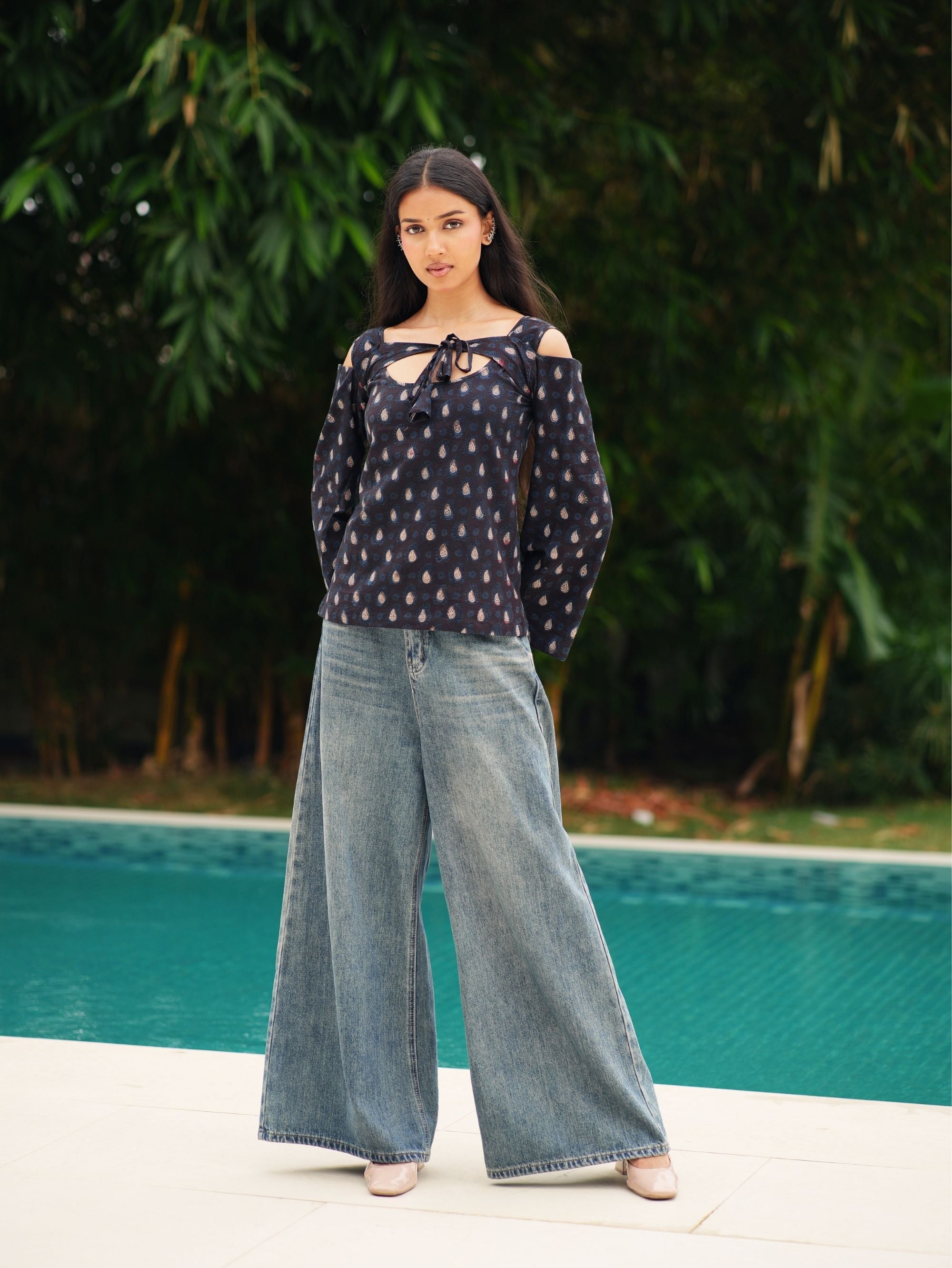 Shanaya Bagru Print Off Shoulder Top for Women