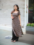 Bougain Veli Black Floral Long Kurta for Women