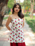 Flora Rahi White & Red Handblock Short Kurti for Women