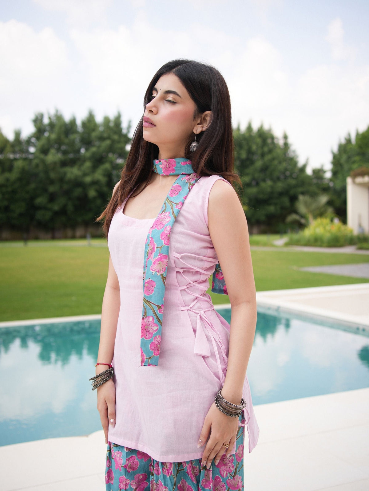 Gulri Pink & Blue Three Piece Farshi Set