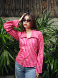 Aditi Cotton Shirt for Women - Pink Striped Corset Back Shirt