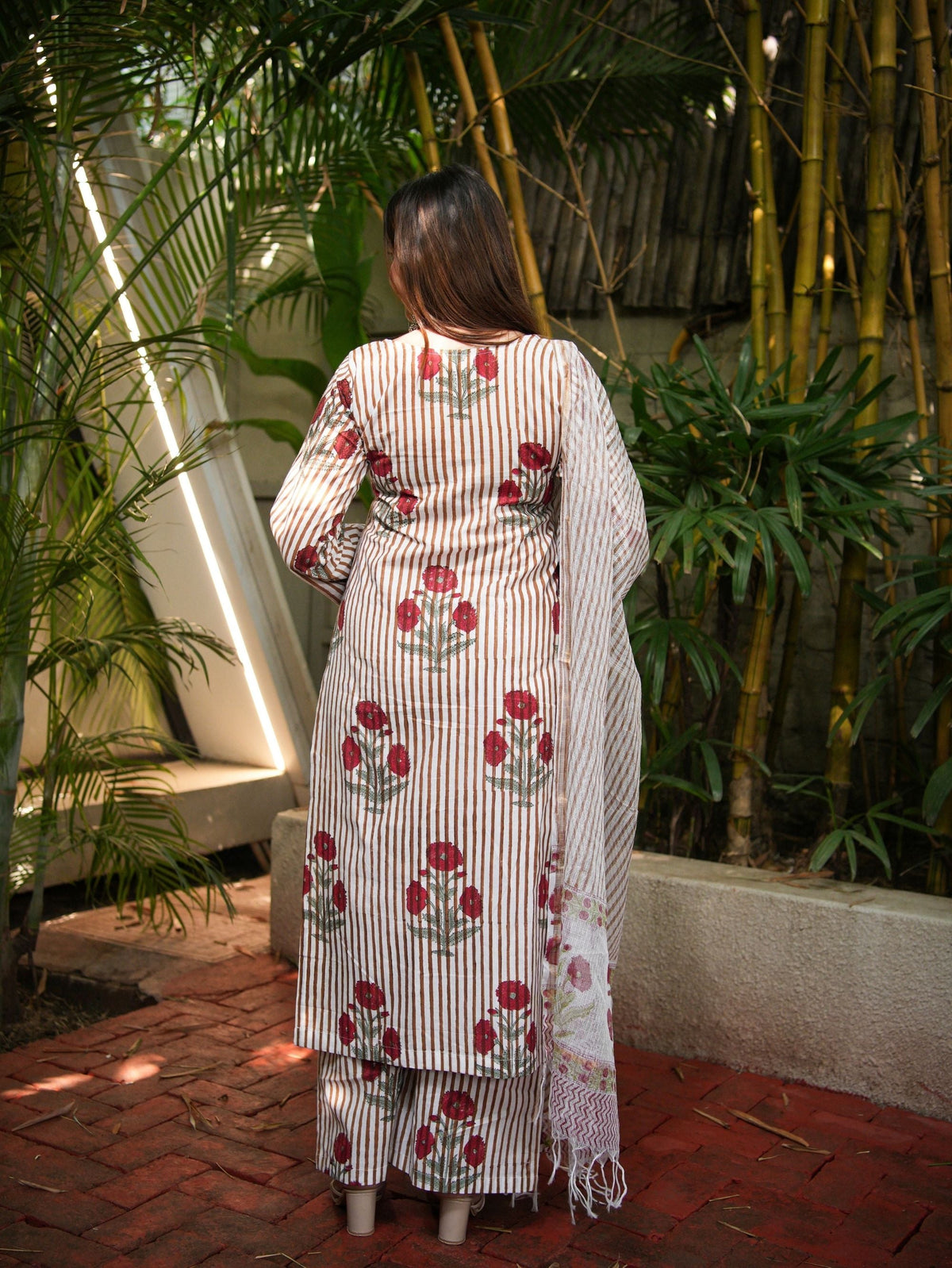 Nazneen Maroon & Beige Three Piece Straight Set
