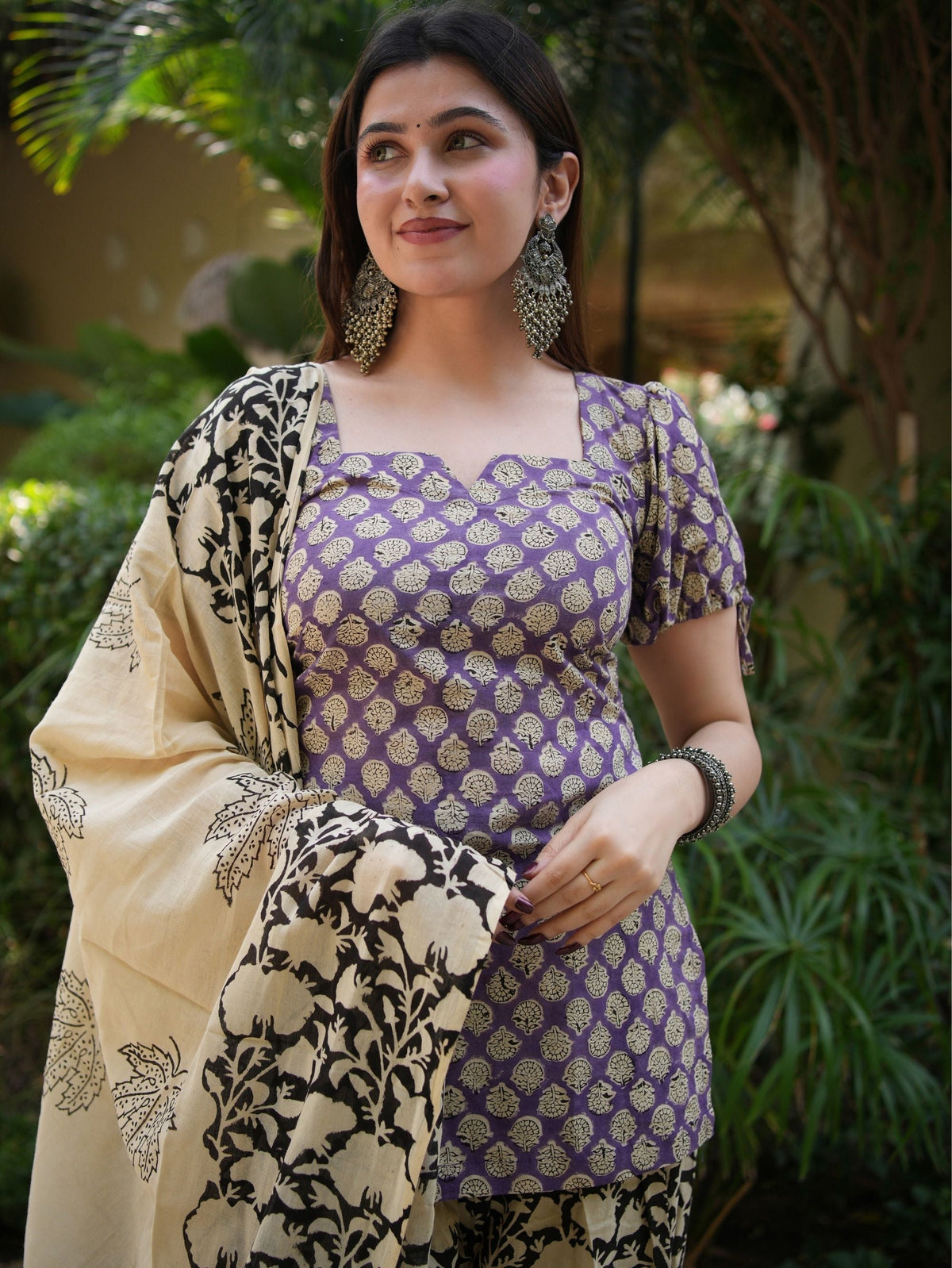 Mala Purple & Black Three Piece Farshi Set