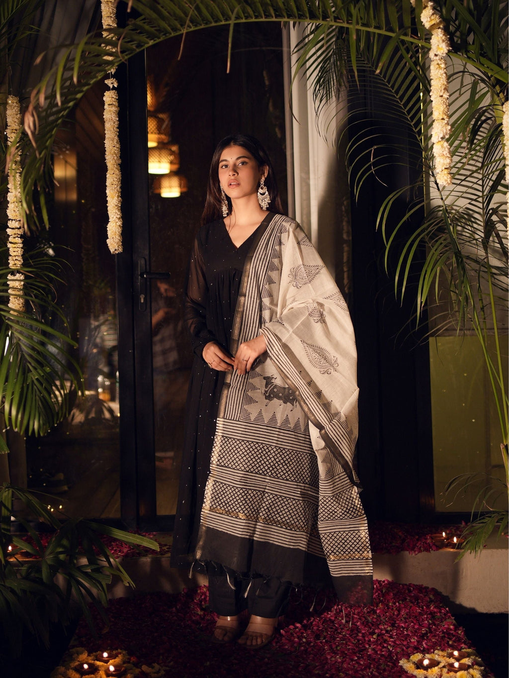 Kumkum Black Heritage Inspired Three Piece Anarkali Set