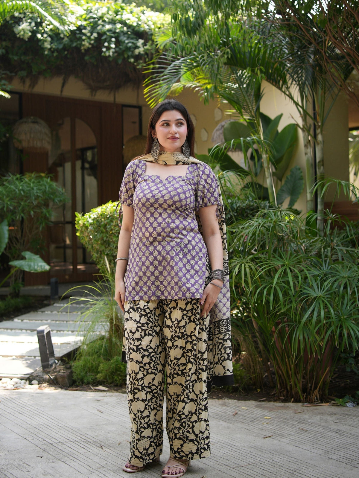 Mala Purple & Black Three Piece Farshi Set