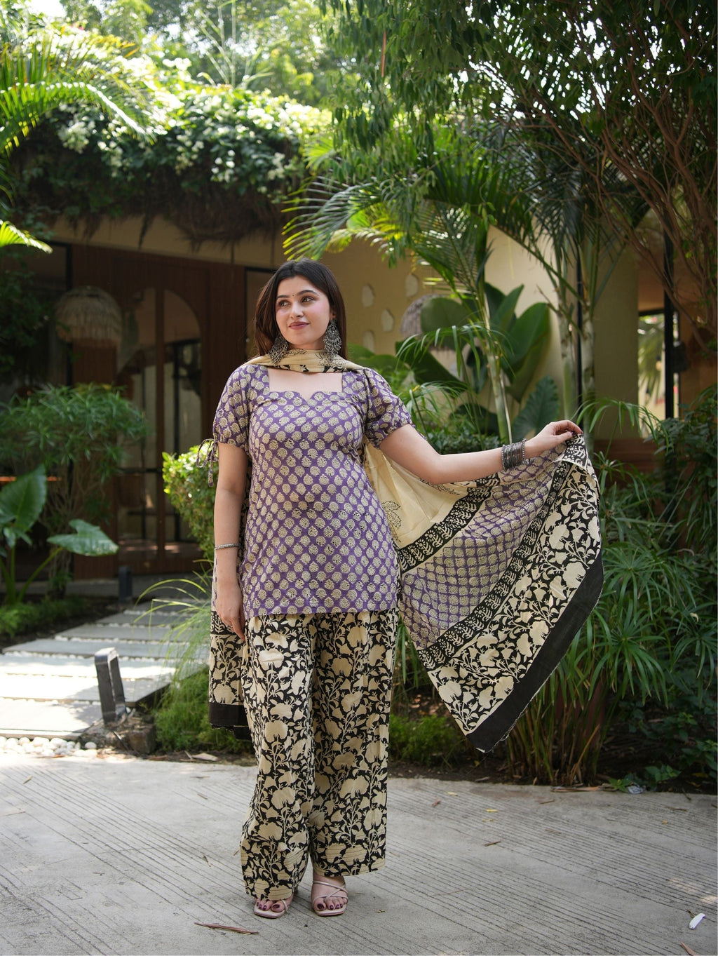 Mala Purple & Black Three Piece Farshi Set