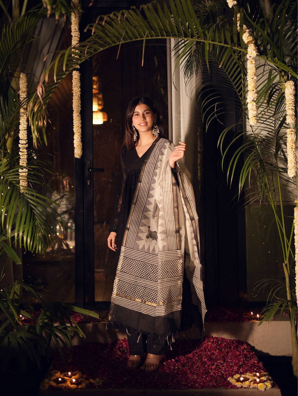 Kumkum Black Heritage Inspired Three Piece Anarkali Set