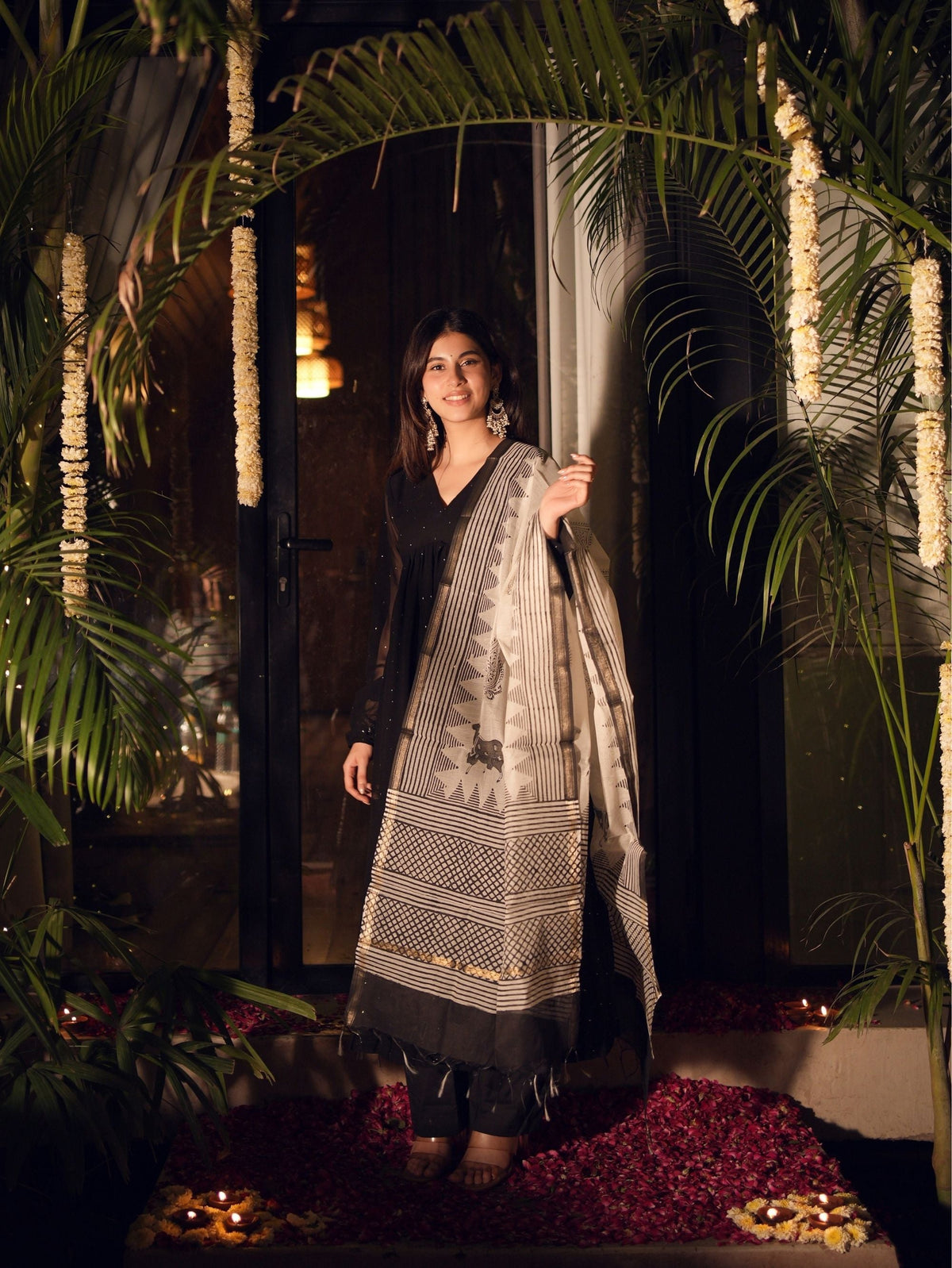 Kumkum Black Heritage Inspired Three Piece Anarkali Set