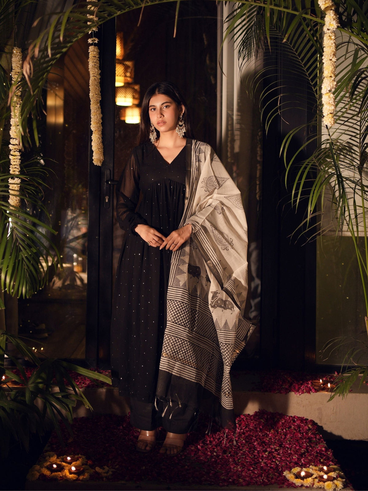 Kumkum Black Heritage Inspired Three Piece Anarkali Set