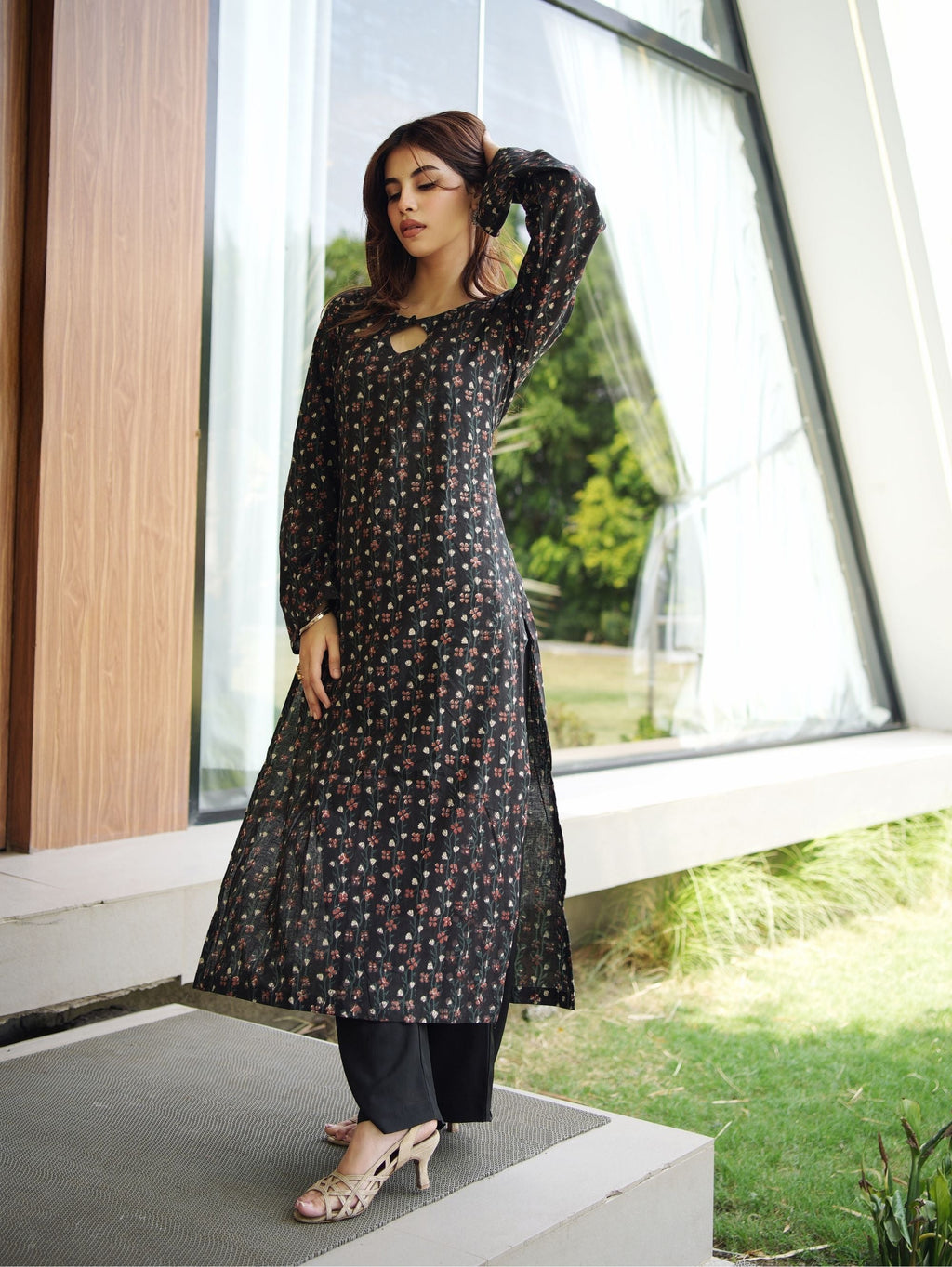 Chandani Long Kurti for Women - Black Bagru Handblock Cotton Long Kurti