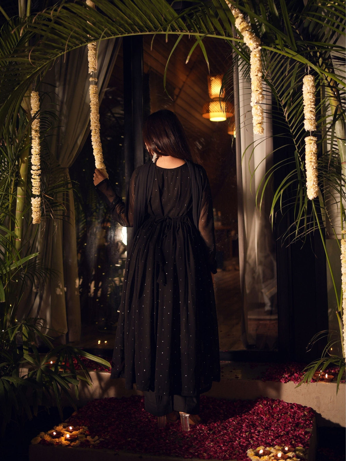 Cham Cham Black Alia Cut Three Piece Anarkali Set