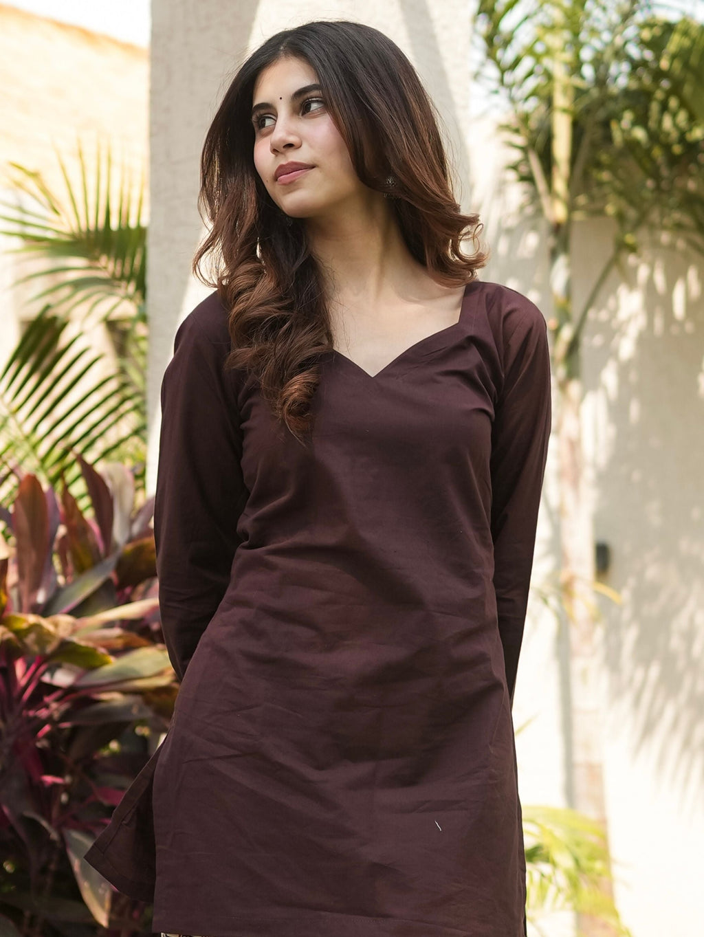 Mocha Sweetheart Neck Short Kurti