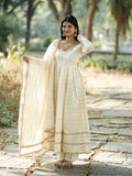 Mastani Noor Beige Cotton Anarkali 3 Piece Suit Set with Zari Work
