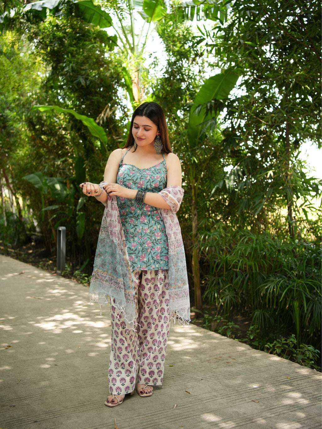 Meher Blue, Green & Pink Three Piece Farshi Set