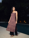 Bijli Handblock Cotton Long Kurti for Women - Purple Noodle Strap Kurti