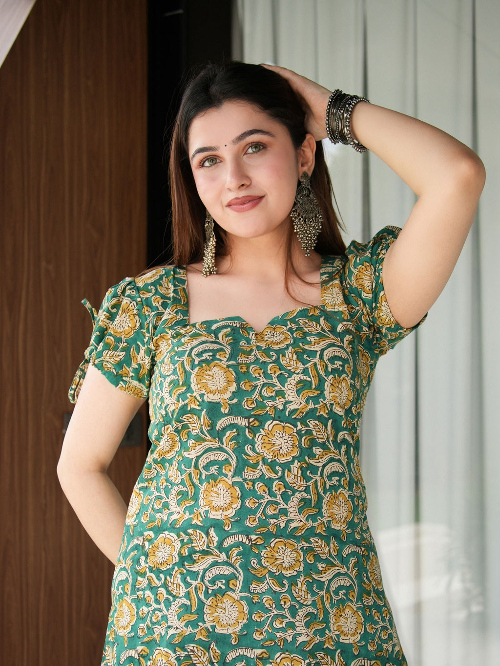 Virsa Green Handblock Cotton Two Piece Farshi Set