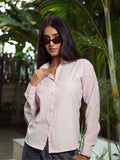 Zara Pink Seersucker Cotton Shirt for Women - Full Sleeve Collared Shirt