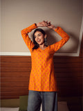 Madhu Mustard Cotton Short Kurti for Women - V Neck Full Bell Sleeve Kurti