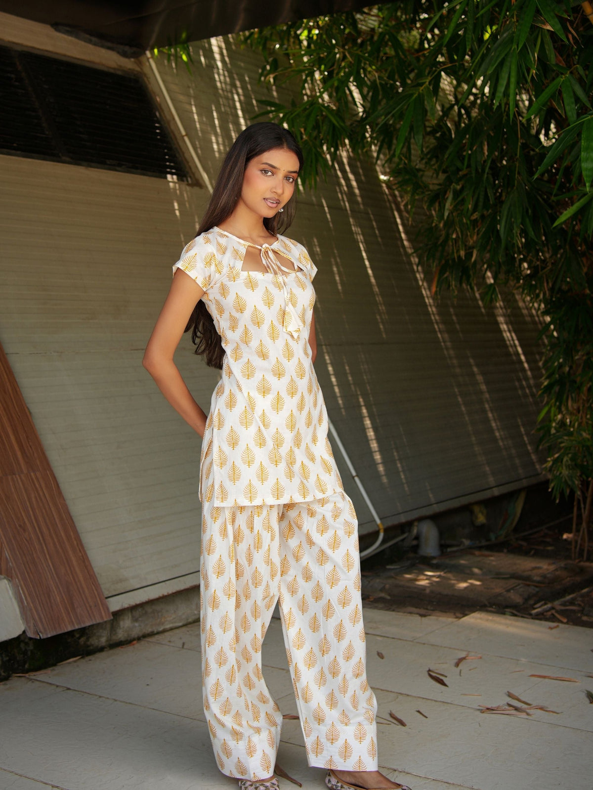 Kashish White & Yellow Two Piece Farshi Set
