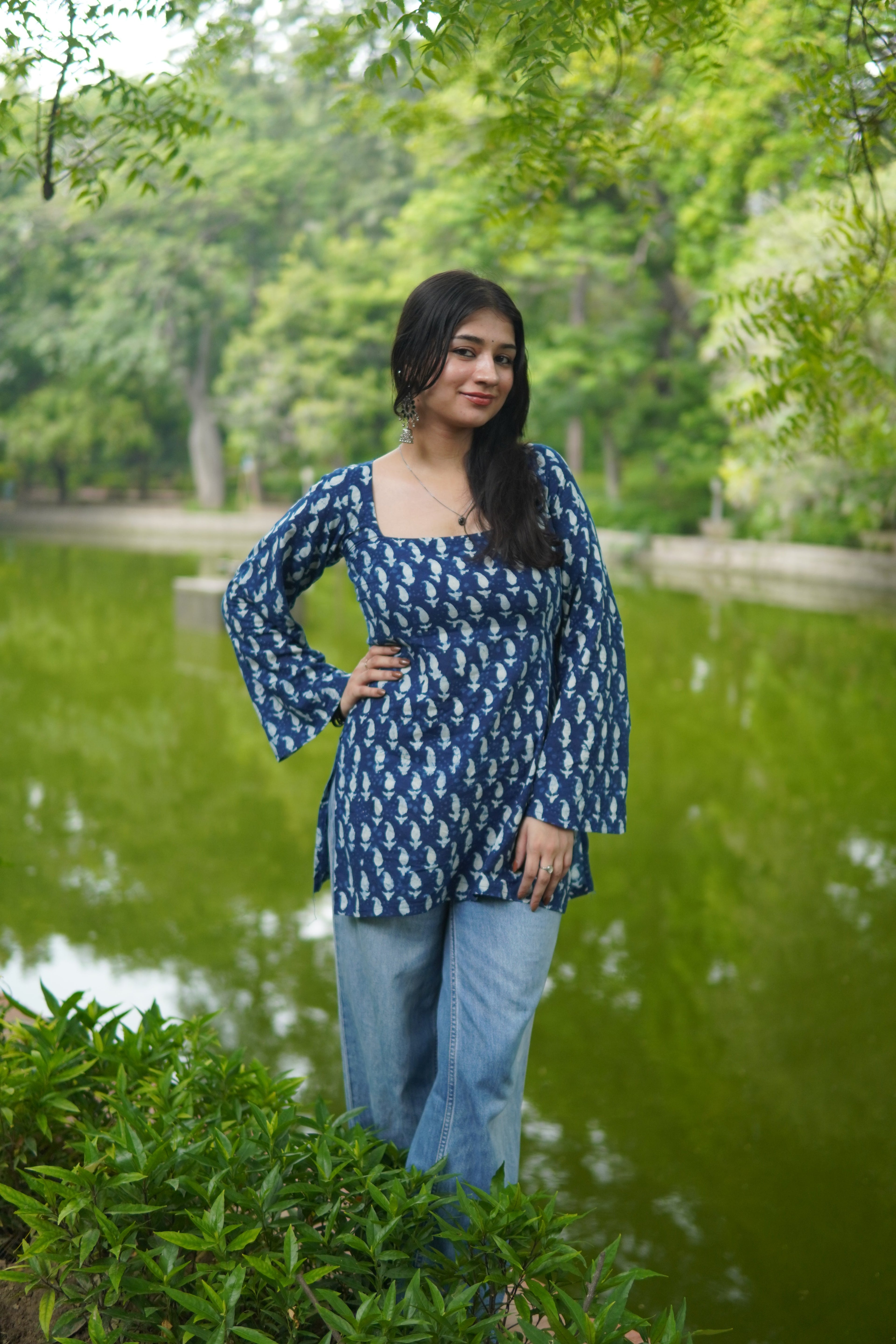 Tied Back Indigo Bagru Kurti