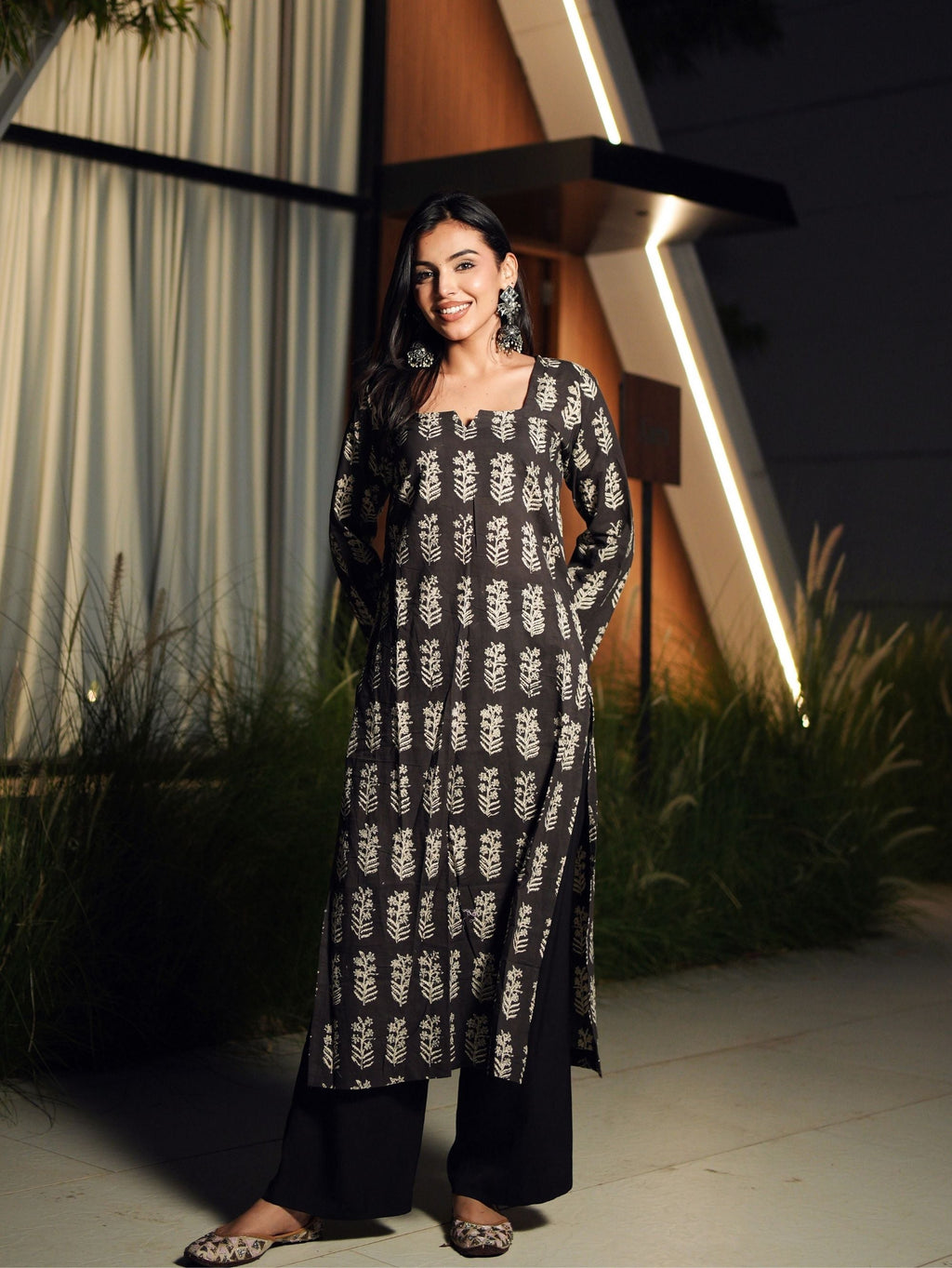 Basanti Black Handblock Cotton Long Kurta