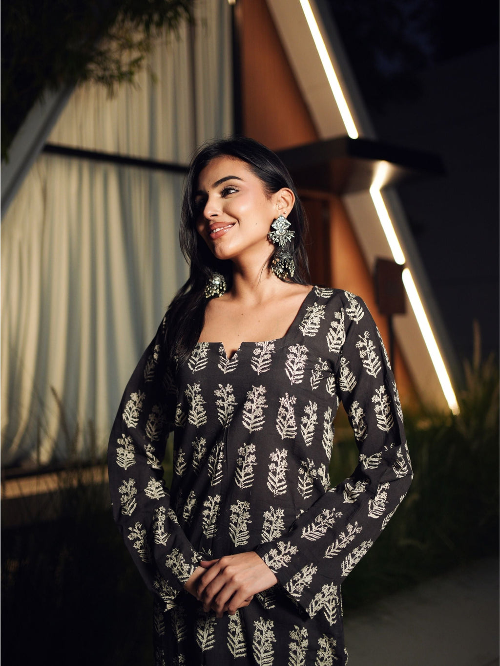Basanti Black Handblock Cotton Long Kurta