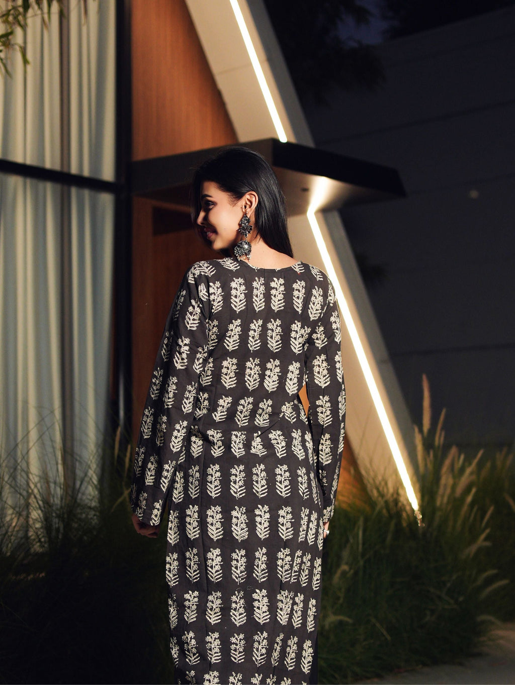 Basanti Black Handblock Cotton Long Kurta