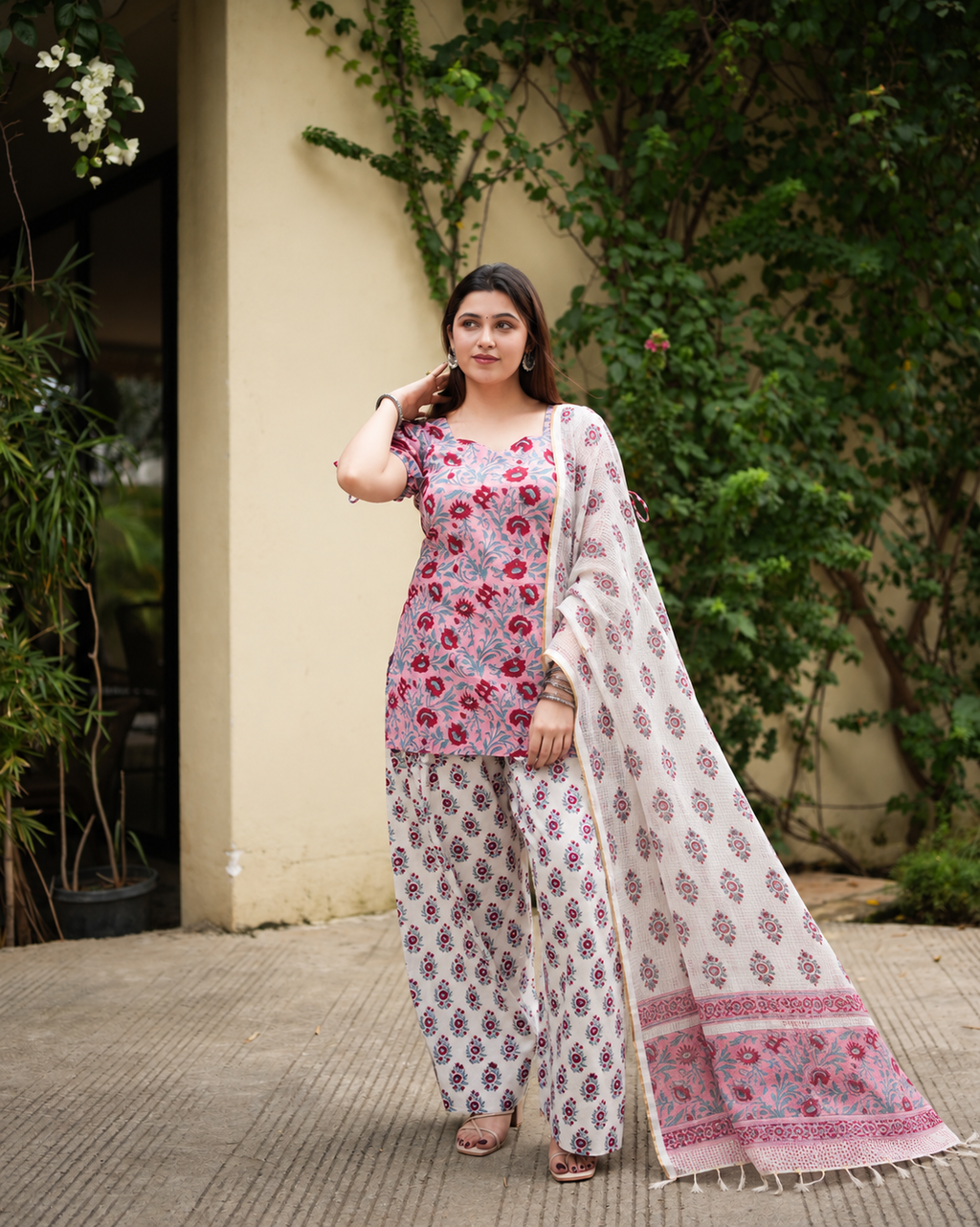 Gulshan Pink & White Three Piece Farshi Set