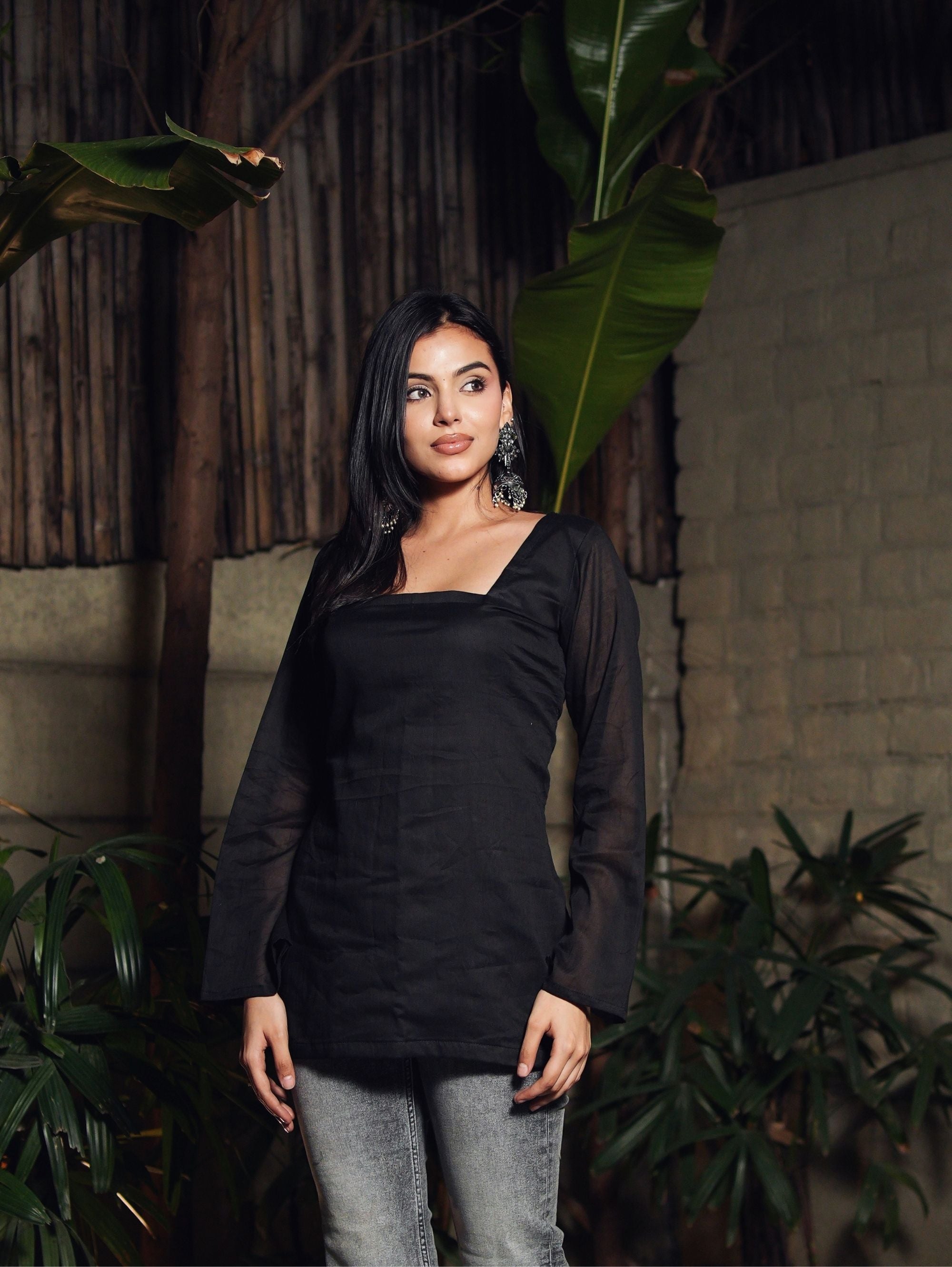 Kajal Black Mul Cotton Short Kurti