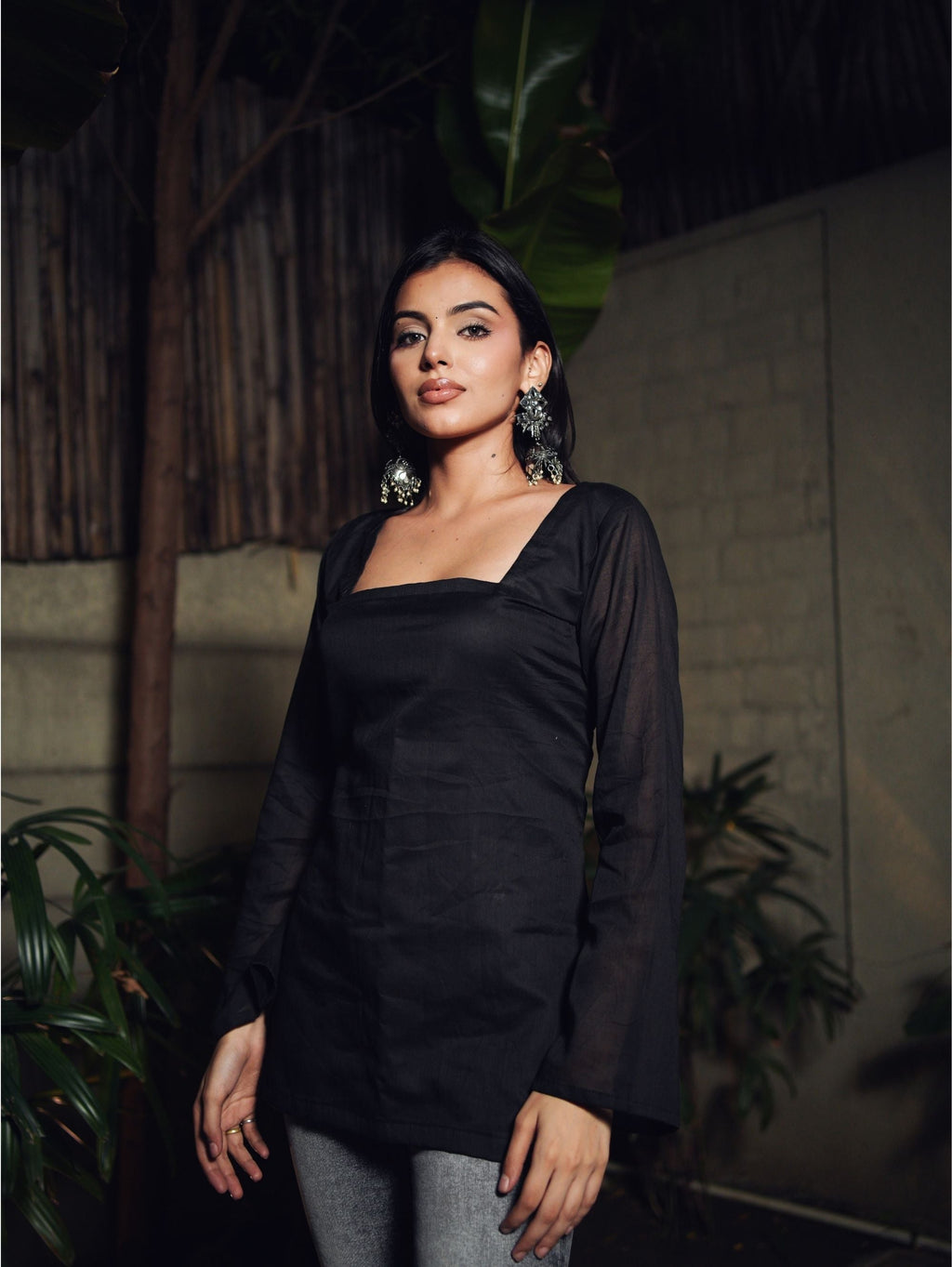Kajal Black Mul Cotton Short Kurti