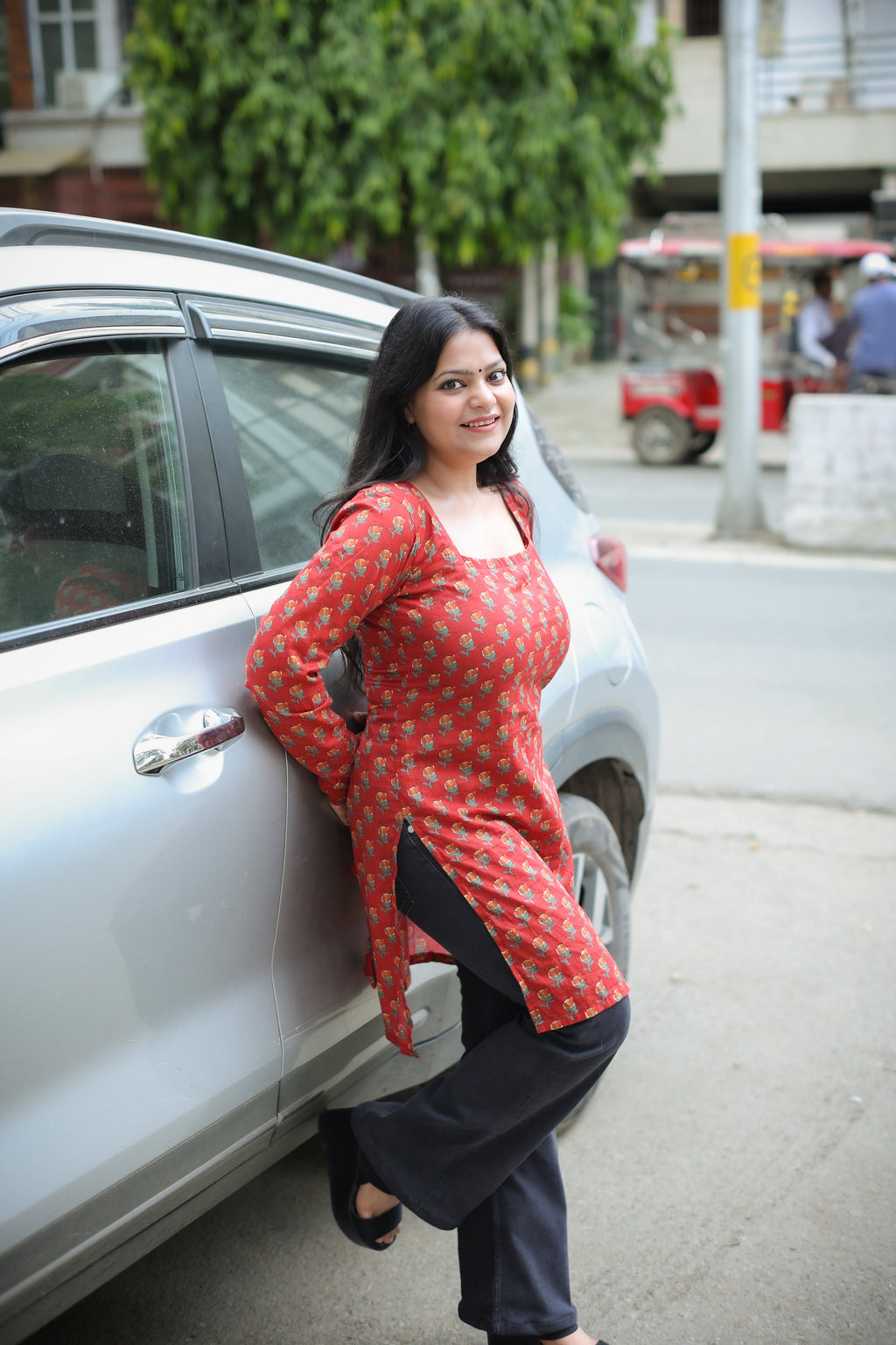 Mehru Rust Square Neck Corset Kurti