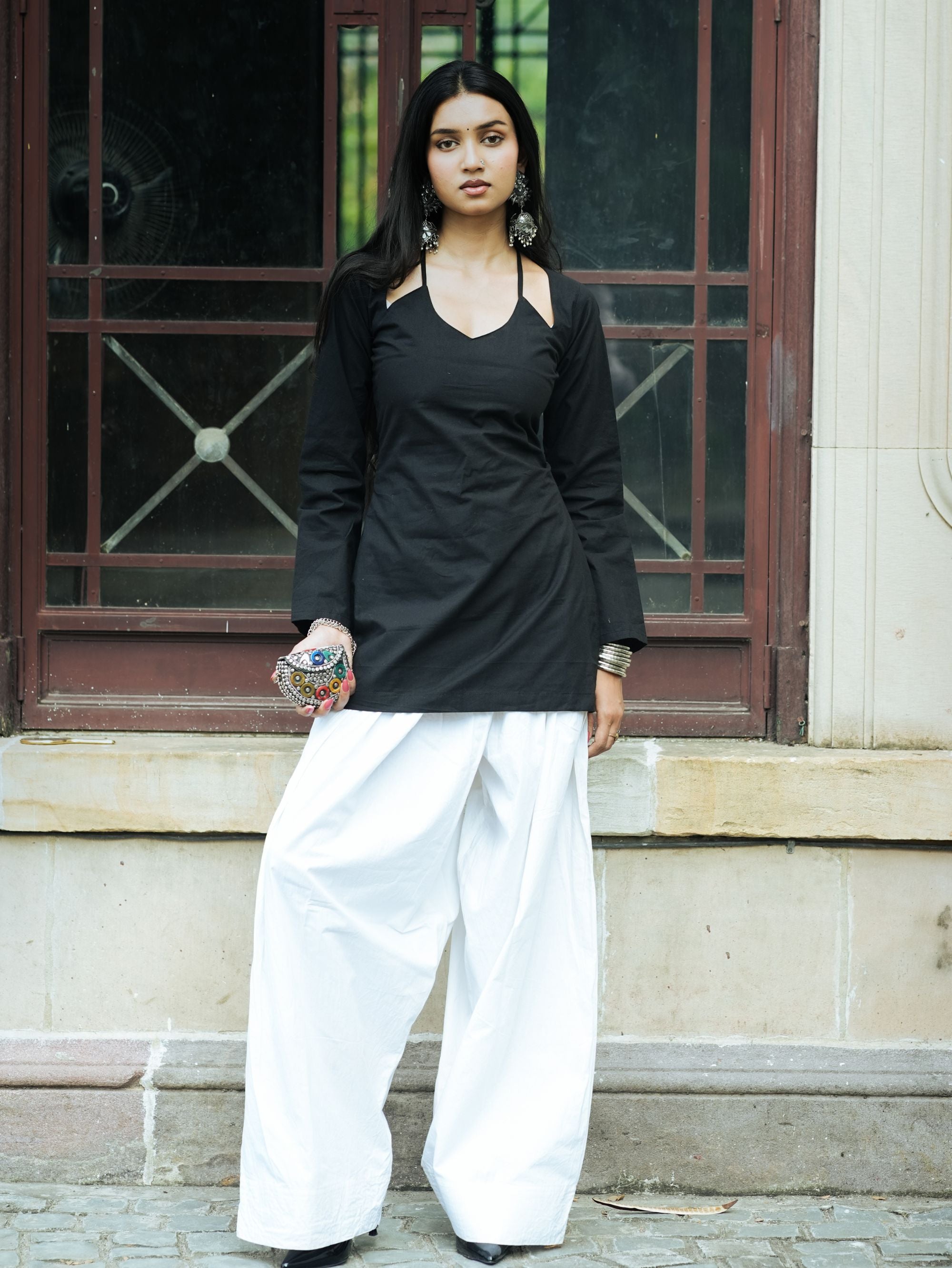 Tarana Black Halter Neck Short Kurti